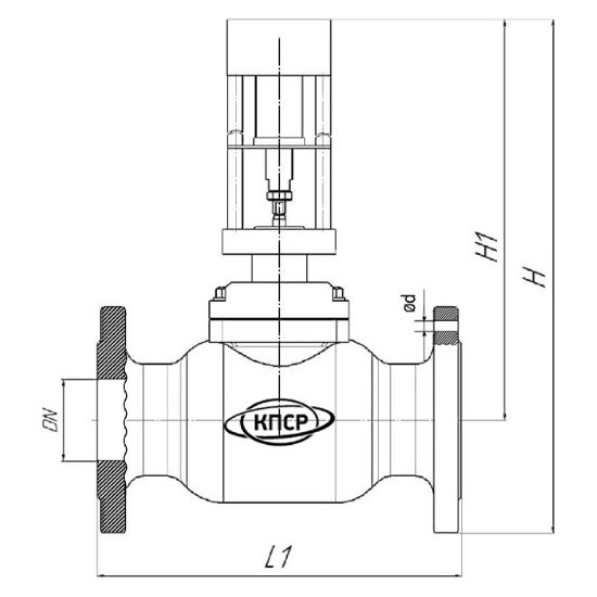 Клапан запорно-регулирующий КПСР серия 220 1.27-150-250-1.1409-СТ-4-1-150-У Ду150 Ру40 с электроприводом REGADA ST 1 491.0-06KSX/BE