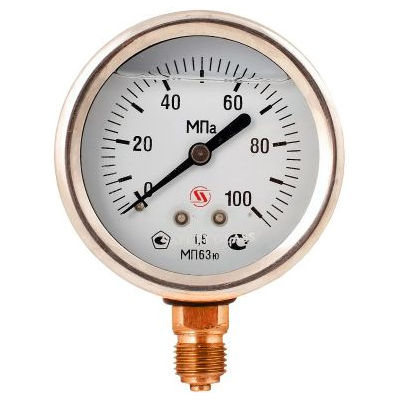Манометр радиальный ЮМАС МП63НЛН (0-10 МПа) М12х1.5 ДК63мм, класс точности 1.5, завальцованный корпус, 8400380420