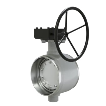 Затвор дисковый поворотный трёхэксцентриковый приварной LD ПДЗ.П.Р.400.025.02 Ду 400, Ру 2,5 МПа с редуктором L Сталь 20