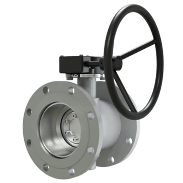 Затвор дисковый поворотный трёхэксцентриковый фланцевый LD ПДЗ.Ф.Р.150.016.02 Ду 150, Ру 1,6 МПа с редуктором R Сталь 20