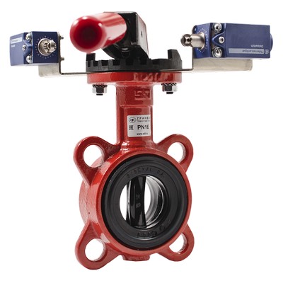 Затвор дисковый поворотный ADL Гранвэл ЗПВС м/ф Ду32 Ру 16 чугунный с рукояткой и 2 концевыми выключателями A5401 EMAS, FL(w)-3-032-MN-E