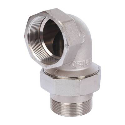 Американка латунная угловая внутренняя/наружная резьба под конус с прокладкой O-ring никелированная Stout