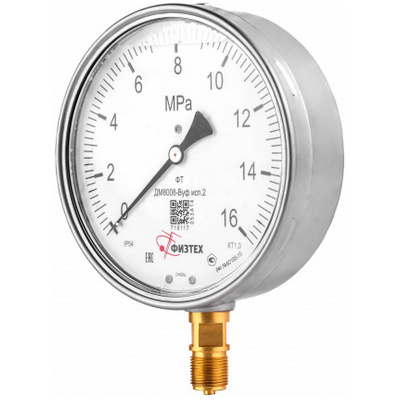 Манометр радиальный Физтех ДМ8008-ВУф исп 2 (0-2,5 МПа) к.т. 1,0 Ø160 мм IP54 M20х1,5 РШ ВуГл виброустойчивый заполнение - глицерин, 4687205454744