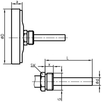 Термометр биметаллический коррозионностойкий осевой ЮМАС ТБП160 (-50…+50°C) ДК160 мм L=160 мм, класс точности 1.5, без гильзы, 8400381823