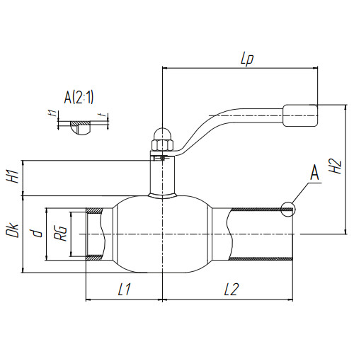 Кран шаровой стандартнопроходной Бивал КШТ.12.032.40 Р/С Ду32 Ру40 стальной комбинированный с рукояткой