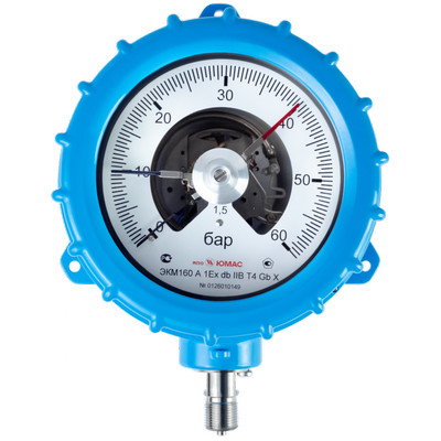 Манометр радиальный взрывозащищённый ЮМАС ЭКМ160АЭк-1ExdbIIBT4GbX (0-0.4 МПа) М20х1.5 ДК160мм, класс точности 1.5, электроконтактный с магнитомеханическими контактами, 8400381055