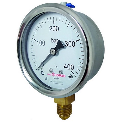 Манометр радиальный ЮМАС МП50НЛ (0-4 МПа) М12х1.5 ДК50мм, класс точности 2.5, нержавеющий корпус с завальцовкой обечайки, 8400380254