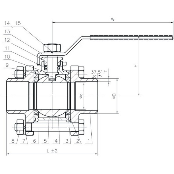 Кран шаровой ABRA-BV 1" Ду25 Ру40 полнопроходной под приварку из нержавеющей стали с рукояткой, ABRA-BV-61A-025