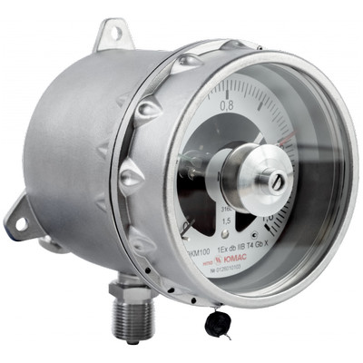 Манометр радиальный взрывозащищённый ЮМАС ЭКМ100ННЭк-РВExdbIMbX/1ExdbIICT4GbX (0-2.5 МПа) М20х1.5 ДК100мм, класс точности 1.0, электроконтактный с магнитомеханическими контактами, 8400380999