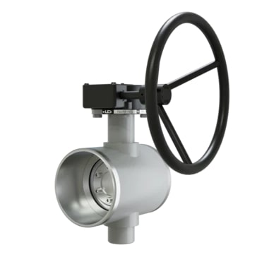 Затвор дисковый поворотный трёхэксцентриковый приварной LD ПДЗ.П.Р.200.025.02 Ду 200, Ру 2,5 МПа с редуктором L Сталь 20