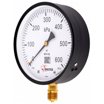 Манометр радиальный Физтех МП4-Уф (0-600 кПа) к.т. 1,5 Ø160 мм IP40 M20х1,5 РШ общетехнический, 4687205178695