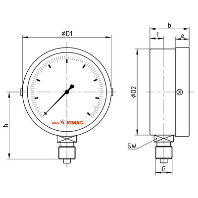 Мановакуумметр радиальный ЮМАС МВП100М (-0.1-0.3 МПа) М20х1.5 ДК100мм, класс точности 1.5, 8400380118