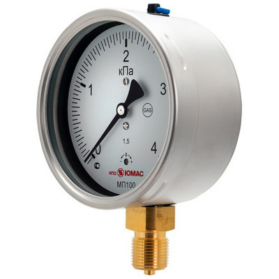 Напоромер радиальный ЮМАС МП100Н (0-10 кПа) М20х1.5 ДК100мм, класс точности 1.5, 8400380581