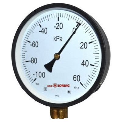 Мановакуумметр радиальный ЮМАС МВП250Н (-0.1-0.06 МПа) М20х1.5 ДК250мм, класс точности 1.0, нержавеющий корпус с байонетным кольцом, 8400380334