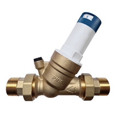 Регулятор давления воды с НАРУЖНОЙ резьбой Ру 1-6 бар мембранный с отводом под манометр Латунь MVI SE.560