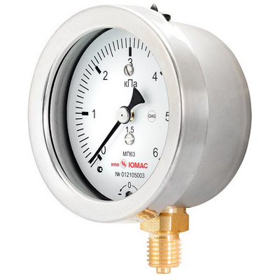 Напоромер радиальный ЮМАС МП63Н (0-10 кПа) М12х1.5 ДК63мм, класс точности 1.5, 8400380552
