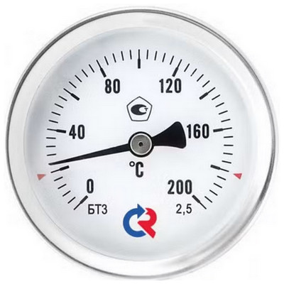 Термометр биметаллический осевой Росма БТ (серия 211) (0-250°С) G1/2 ДК63мм, класс точности 2.5, с гильзой из латуни