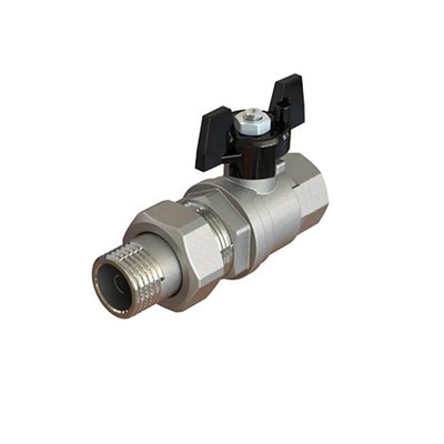 Кран шаровой латунный с американкой 1" ручка-бабочка, усиленный, никель Elsen Strong T EV10.3201