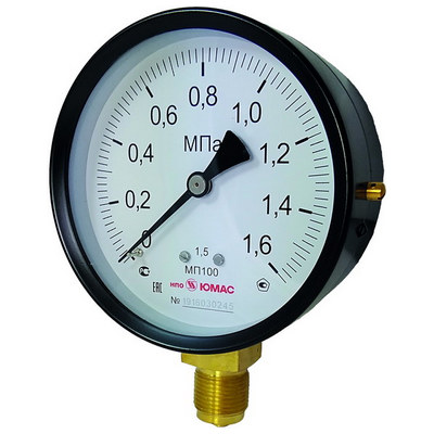 Манометр радиальный ЮМАС МП100М (0-1.0 МПа) М20х1.5 ДК100мм, класс точности 1.5, 8400380106