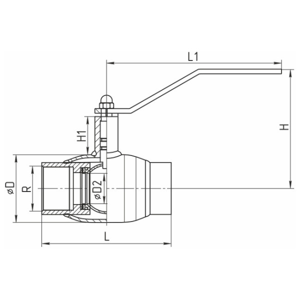 Кран шаровой резьбовой Temper 280 Ду65 Ру25 стандартнопроходной, сталь 09Г2С, 28045065 с рукояткой