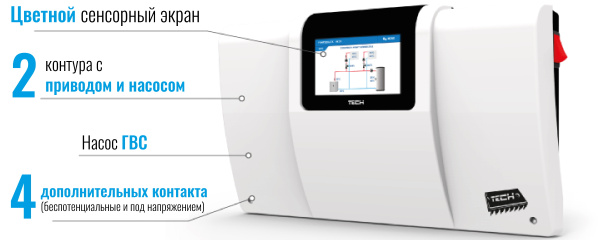 Контроллер для котельной (2 смесительных контура + ГВС) Tech (Тех) ST-i-2 PLUS «Большой Мастер»