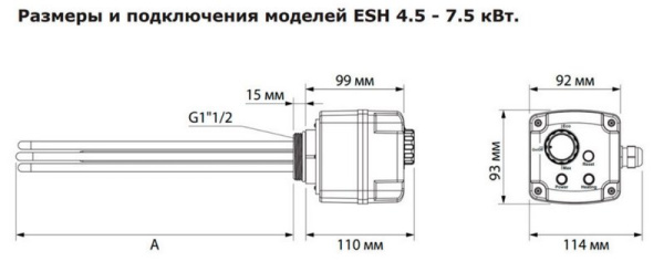ТЭН муфтовый Termica ESH 11/2" 230/400 В горизонтальное расположение