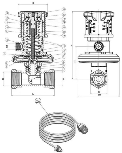Балансировочный клапан автоматический Benarmo 3380H ВР 1/2" Ду15 Ру16 Kvs=1.16 без ниппелей латунный, 022-7526