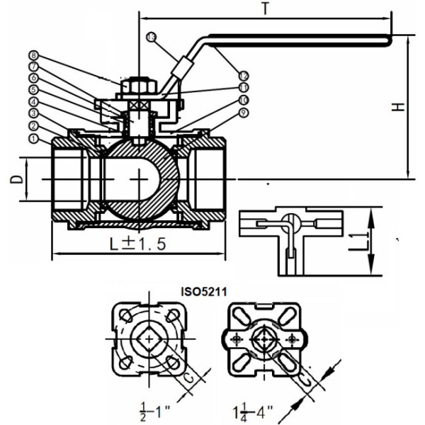 Кран шаровой 3-ходовой Benarmo 4031RA Ду32 Ру63 полнопроходной Г-образный стальной под электропривод с рукояткой