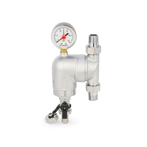 Фильтр промывной Varmega 1/2" для ГОРЯЧЕЙ воды с манометром, поворотное соединение VM21811