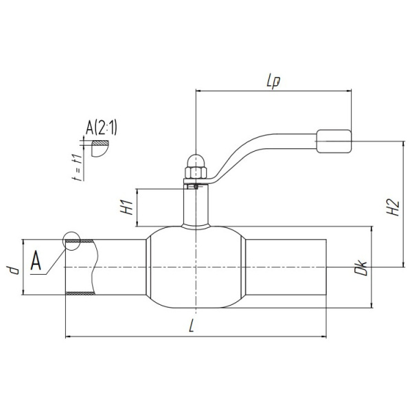 Кран шаровой газовый стандартнопроходной Бивал КШГ.12.020.40 С/С Ду20 Ру40 стальной под приварку с рукояткой