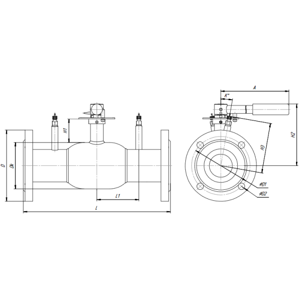 Кран шаровой стандартнопроходной Бивал КШР.12.125.16 Ф/Ф Ду125 Ру16 стальной фланцевый с рукояткой