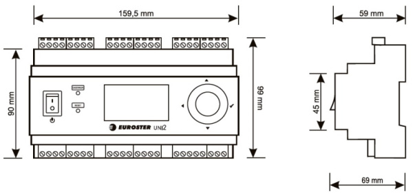 Контроллер отопления Euroster UNI2 погодозависимый для управления двумя контурами со смесительными клапанами, контуром загрузки и контуром рециркуляции бойлера в комплекте с датчиками EUNI2 «Большой Мастер»