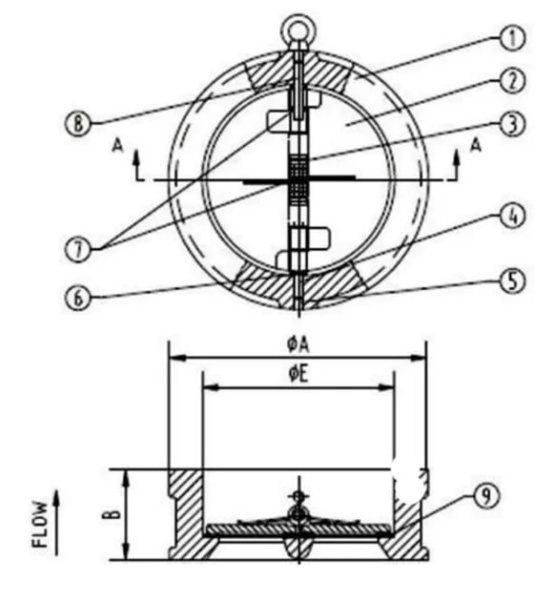 Обратный клапан двухстворчатый Benarmo 3051 м/ф Ду100 Ру16 чугунный, 019-2321
