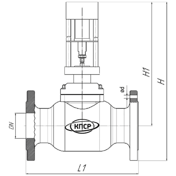 Клапан регулирующий КПСР серия 100 2.17-50-25-1.4001-СЧ-1,6-1-150-У с электроприводом Катрабел TW500-XD220-S.12