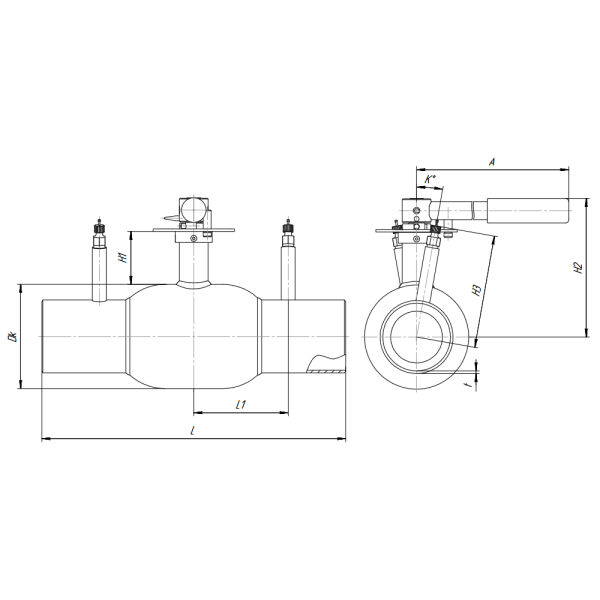 Кран шаровой стандартнопроходной Бивал КШР.12.065.16 Ф/Ф Ду65 Ру16 стальной фланцевый с рукояткой