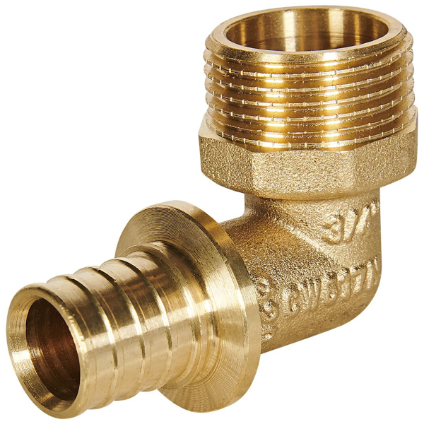 Угольник аксиальный переходной с наружной резьбой для труб из сшитого полиэтилена Rommer латунь