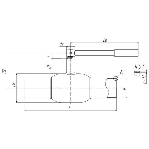 Кран шаровой газовый стандартнопроходной Бивал КШГ.12.065.25 С/С Ду65 Ру25 стальной под приварку с рукояткой