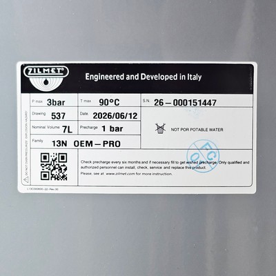 Расширительный бак Zilmet 7 л 3/8" для котла, прямоугольный серый, 13NCB60725-23-REV00 — фото