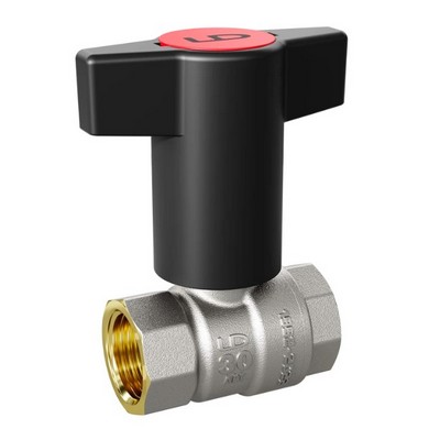 Кран шаровой латунный вн-вн резьба 3/4", Т-рукоятка синяя + красная, никель LD Pride LD47.340.20RB — фото