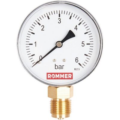 Манометр радиальный 0-6 бар 1/2 " Ø80 мм Rommer RIM-0010-800615 — фото