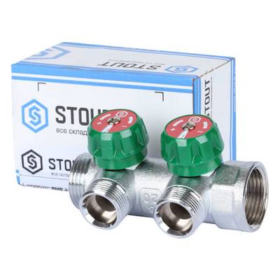 Коллектор Stout 1"х3/4" ЕК с регулирующими вентилями, Хром — фото