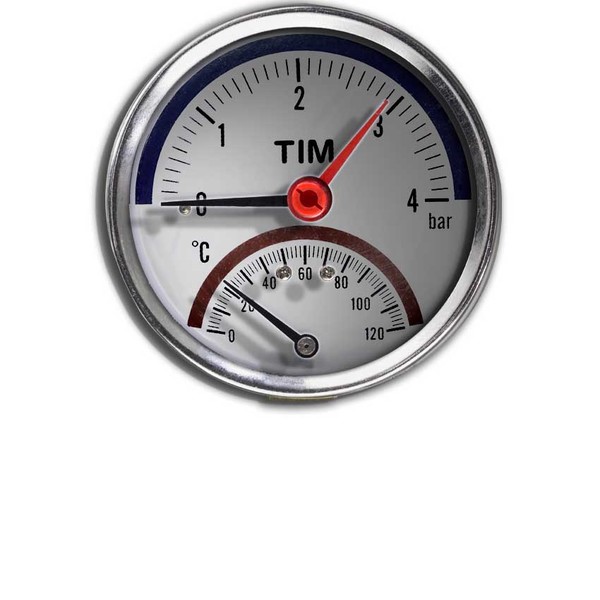 Термоманометр аксиальный Tim 0-4 бар 1/2" ДК80мм (0-120С) Y-80T-4 — фото