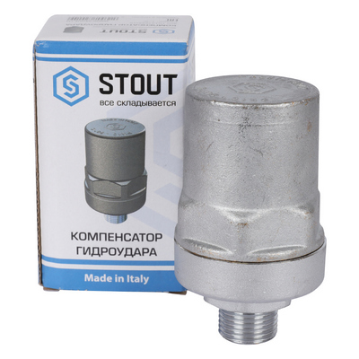 Гаситель гидроударов 1/2" НАРУЖНАЯ резьба 50 бар Хром Stout SVS-1014-000015 — фото