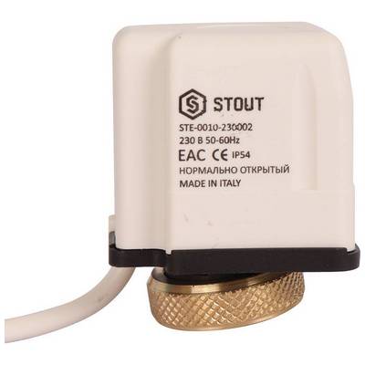 Сервопривод электротермический, нормально открытый 230 В Stout STE-0010-230002 «Большой Мастер»
