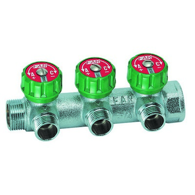 Коллектор FAR 3/4"-М24х19 (метрическая резьба) с регулирующими вентилями, Хром — фото