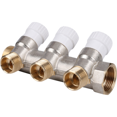 Коллектор Stout 3/4"х1/2" с запорными вентилями, Никель — фото