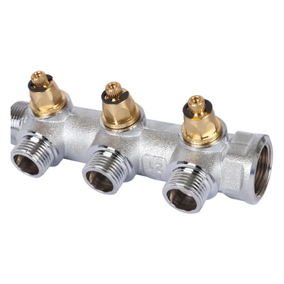 Коллектор Stout 3/4"х1/2" с регулирующими вентилями и плоским уплотнением, Хром — фото