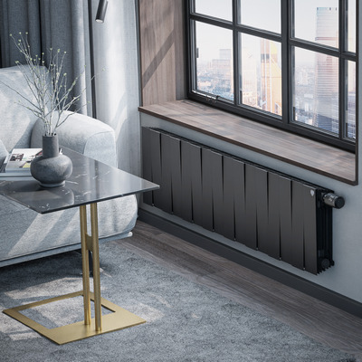 Радиаторы Royal Thermo PianoForte 300 Noir Sable VDR биметаллические, чёрные нижнее правое подключение — фото
