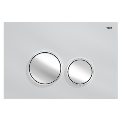 Клавиша смыва Рехау Nova Orb Glass с круглыми клавишами, закалённое стекло, белый, клавиши и их контур хром глянцевый 19102901001 — фото