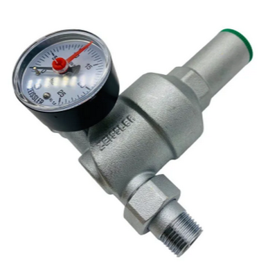 Регулятор давления воды НВ 1/2" Ру=1-6 бар с манометром Никель Zeissler Tim ZSr.701.0104.N — фото